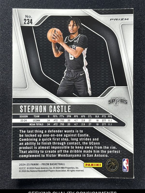 2024-25 Panini Prizm Basketball Stephon Castle #234 Hyper Prizm Rookie RC Spurs