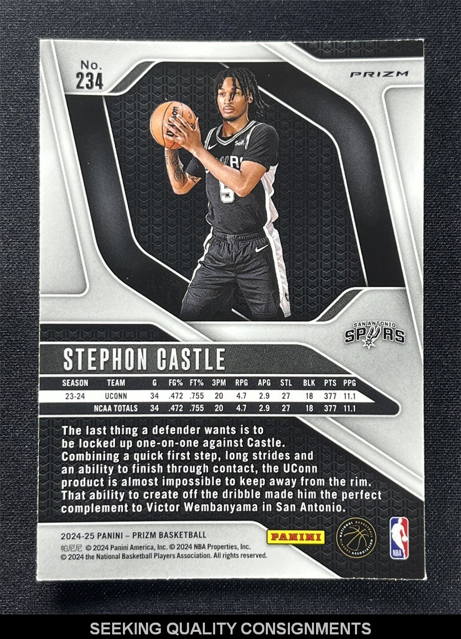 2024-25 Panini Prizm Basketball Stephon Castle #234 Hyper Prizm Rookie RC Spurs