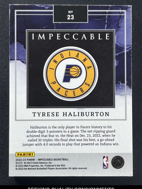 2022-23 Panini Impeccable Tyrese Haliburton #23 NBA Logoman 1 Oz Silver Bar /20