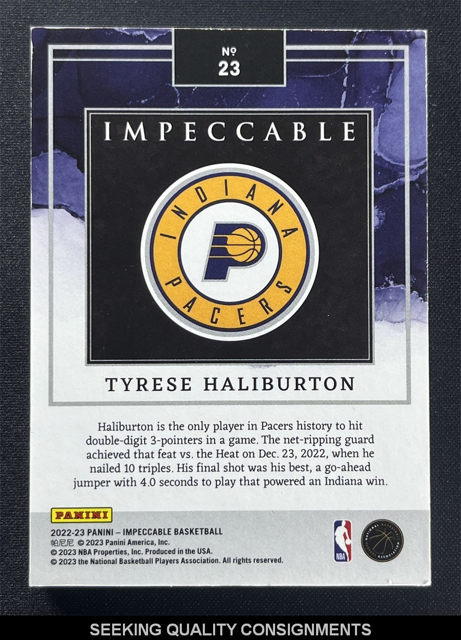 2022-23 Panini Impeccable Tyrese Haliburton #23 NBA Logoman 1 Oz Silver Bar /20