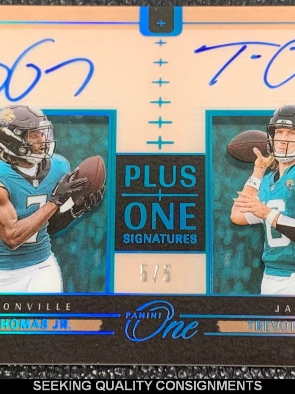 2024 Panini One Plus One Dual Auto Platinum Brian Thomas Jr. Trevor Lawrence #/5