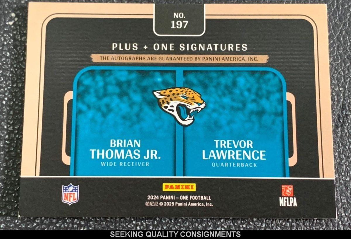 2024 Panini One Plus One Dual Auto Platinum Brian Thomas Jr. Trevor Lawrence #/5