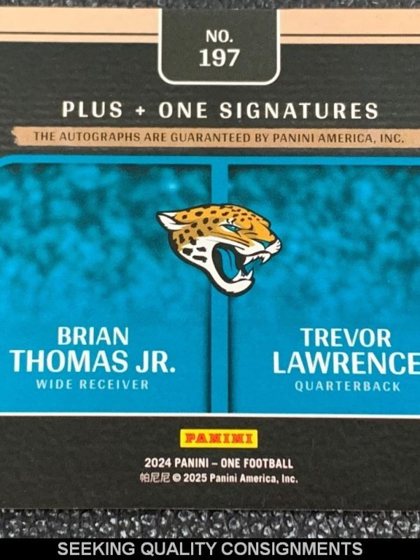 2024 Panini One Plus One Dual Auto Platinum Brian Thomas Jr. Trevor Lawrence #/5