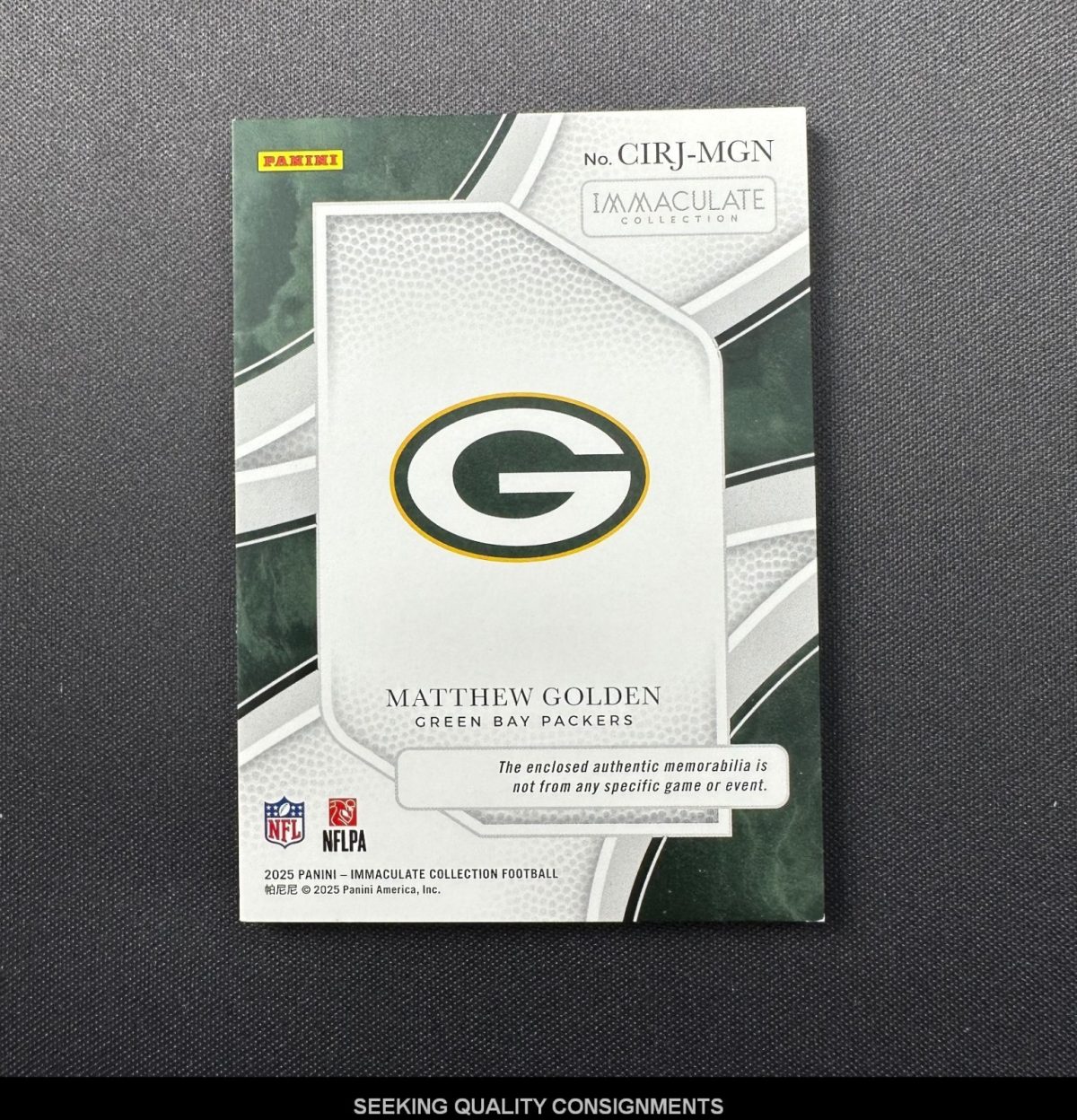 2025 Clearly Immaculate Patch Matthew Golden Jumbo Patch #/99 Packers