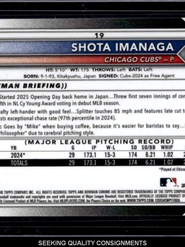 2025 Bowman Chrome Sapphire Shota Imanaga Gold Refractor #/50 Cubs